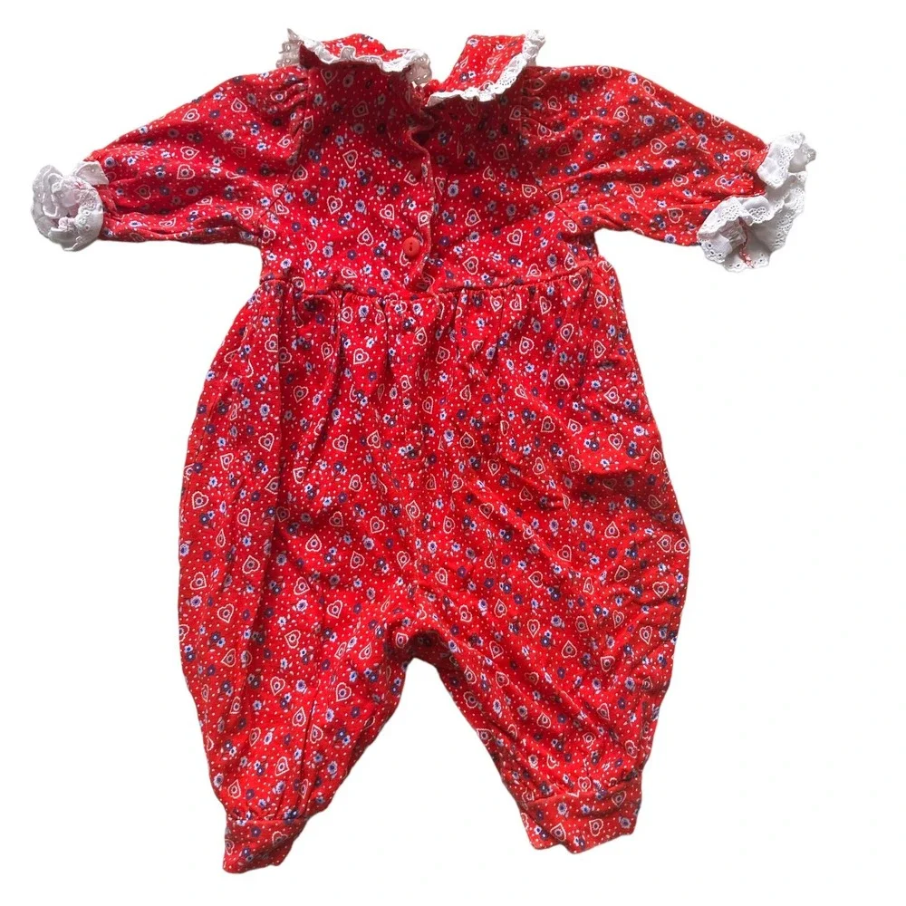 Vintage Oshkosh B'gosh‎ Red Hearts And flowers bubble Romper 3-6 Months